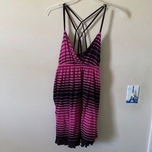Reversible black and pink tank top open string back